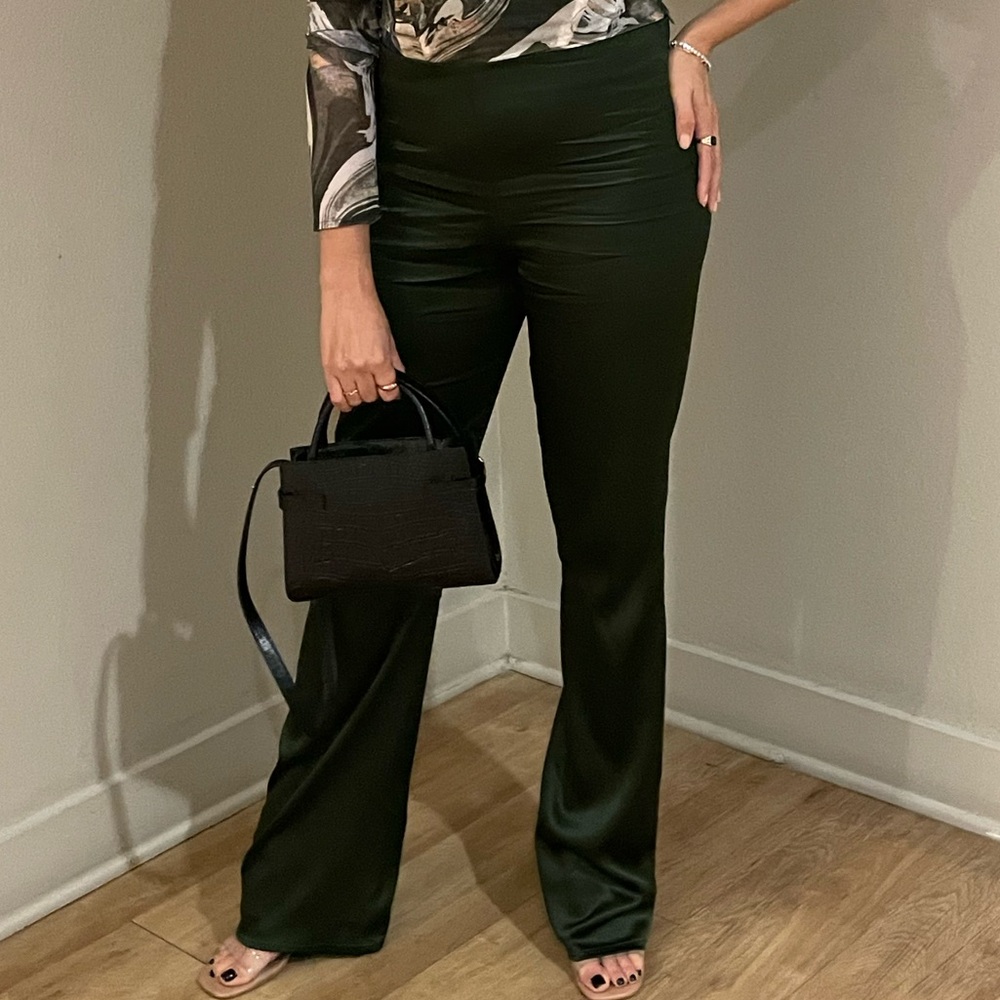 Zara Dark Green Silk Flare Pants